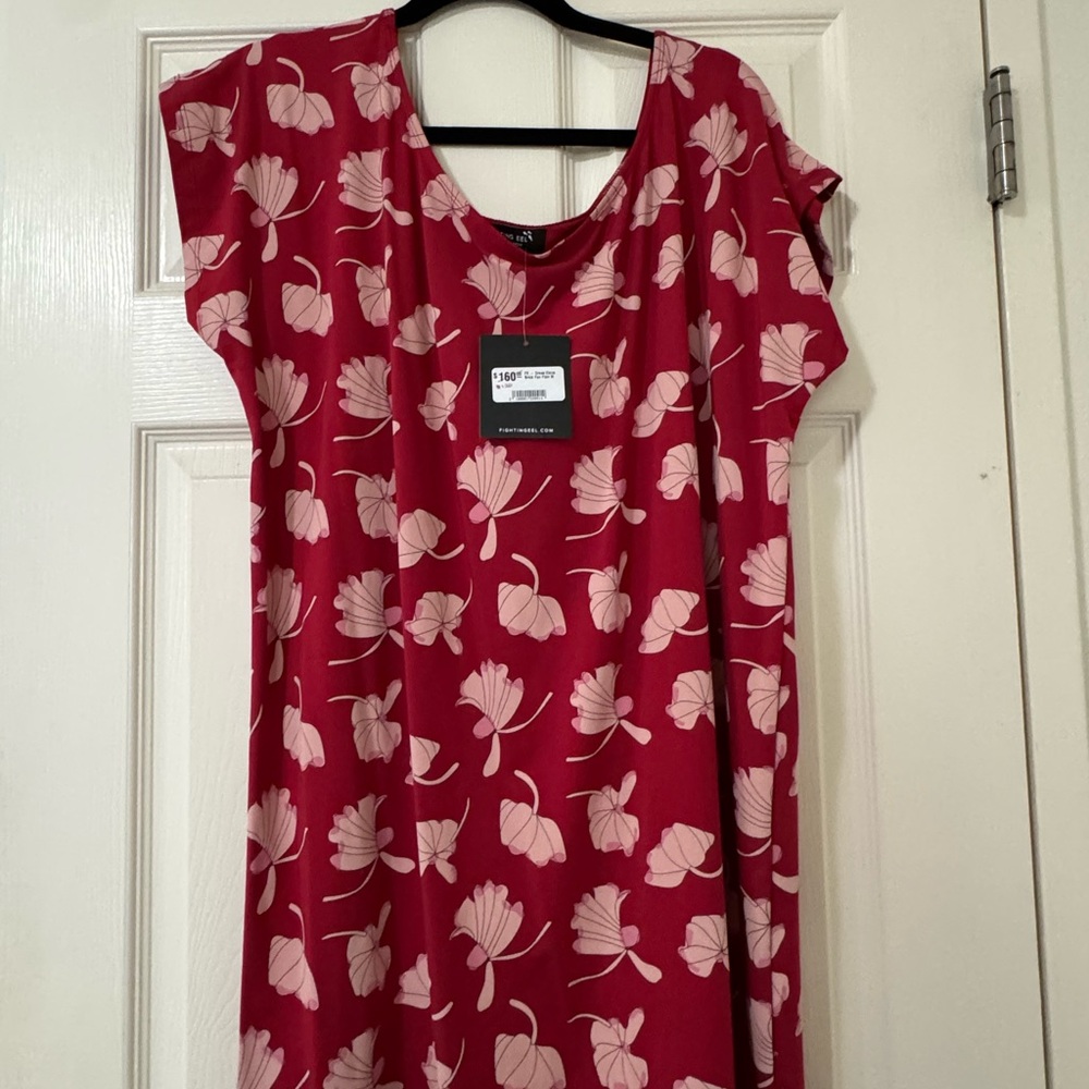 Fighting Eel Red Shift Dress with Light Pink Floral Print